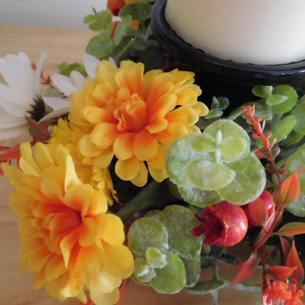Mini Fall Wreath, Candle Ring, Grapevine Wreath, Year Round Cabinet Decor MIrror